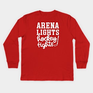 Arena Lights Hockey Fights Hockey Mom Cute Funny Kids Long Sleeve T-Shirt